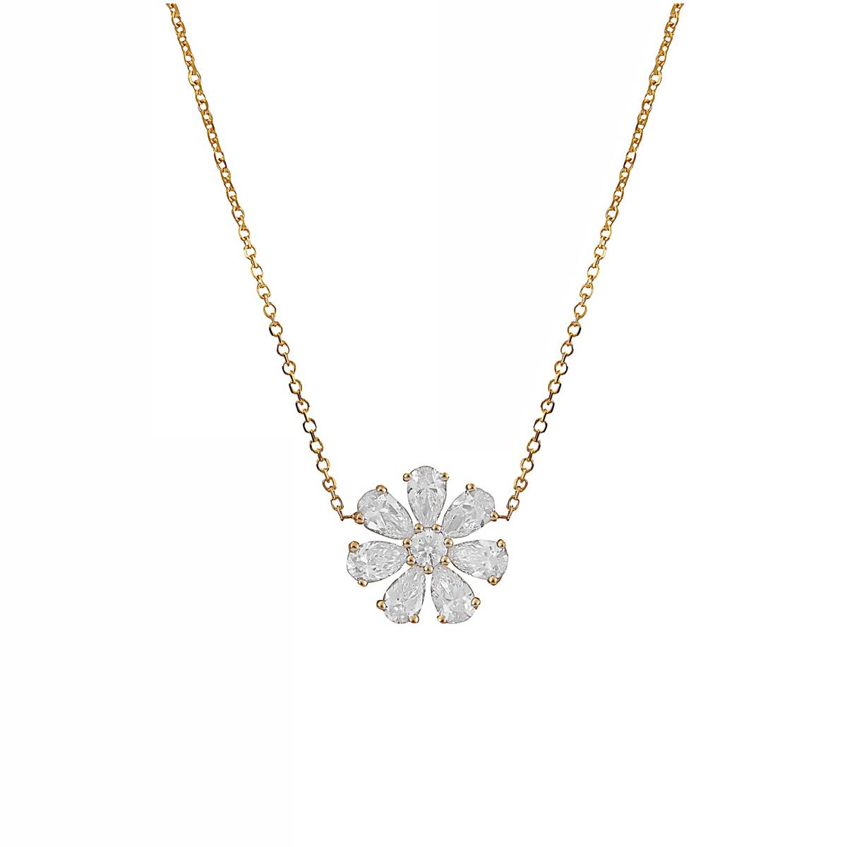 London Collection Yellow Gold Mixed Diamond Flower Pendant Necklace