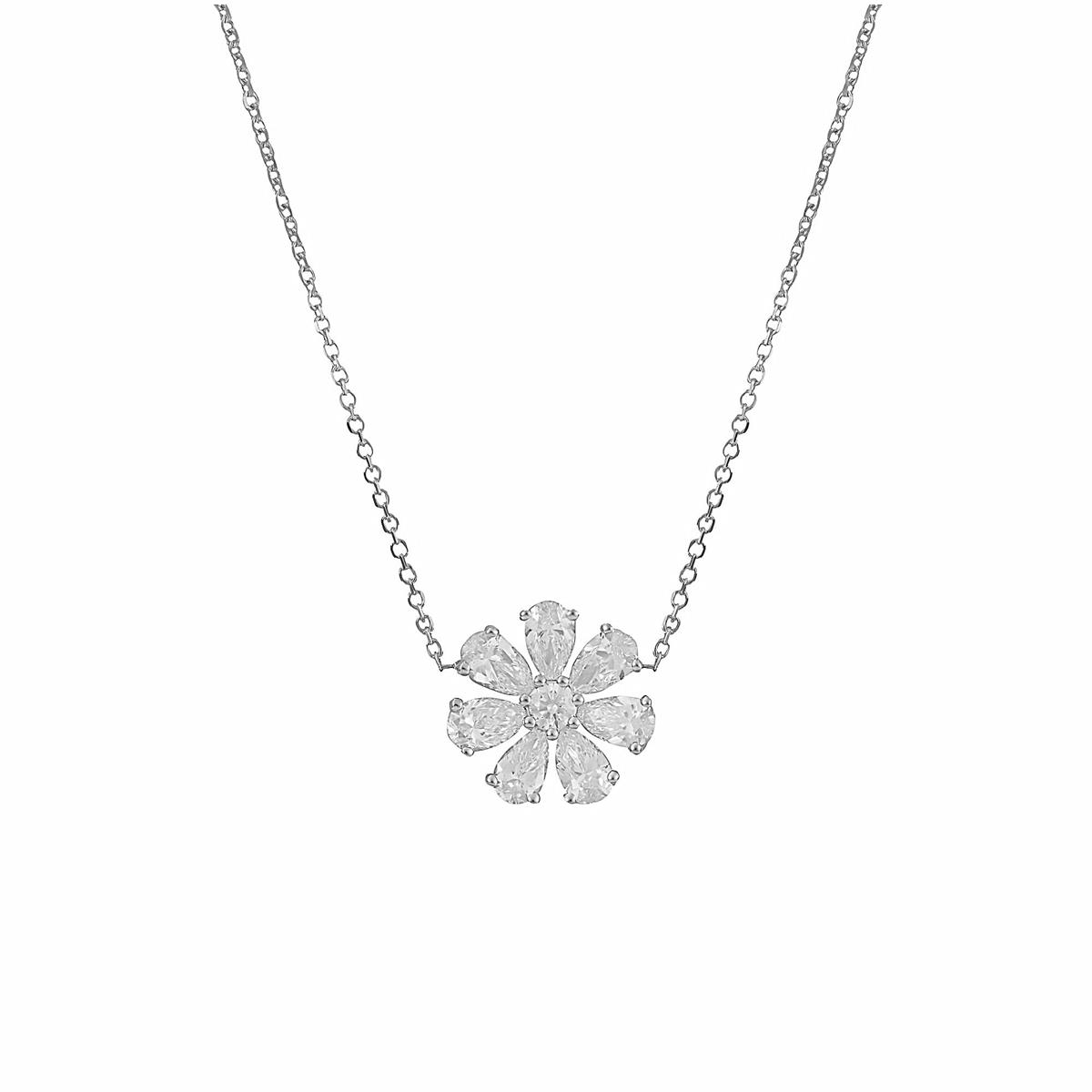 London Collection White Gold Diamond Flower Pendant Necklace