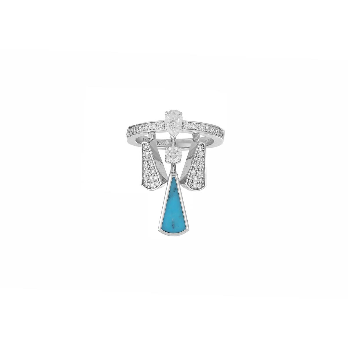Messika Velvet Rope 18k Turquoise and Mix Shaped Diamond Ring