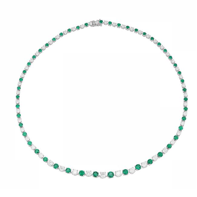 London Collection 18k White Gold Diamond and Emerald Necklace
