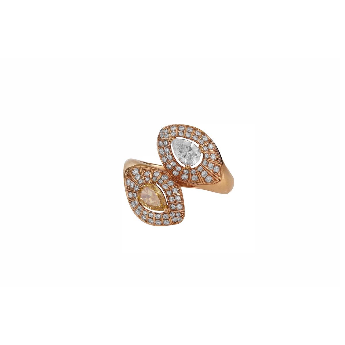 London Collection 18k Pear and Round Diamond Bypass Ring