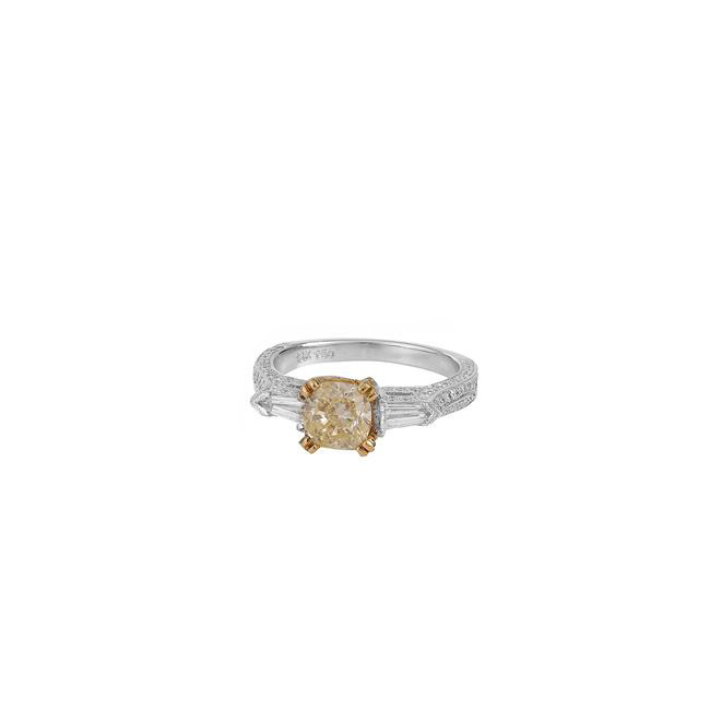 London Collection 18k White Gold Yellow and White Diamond Engagement Ring