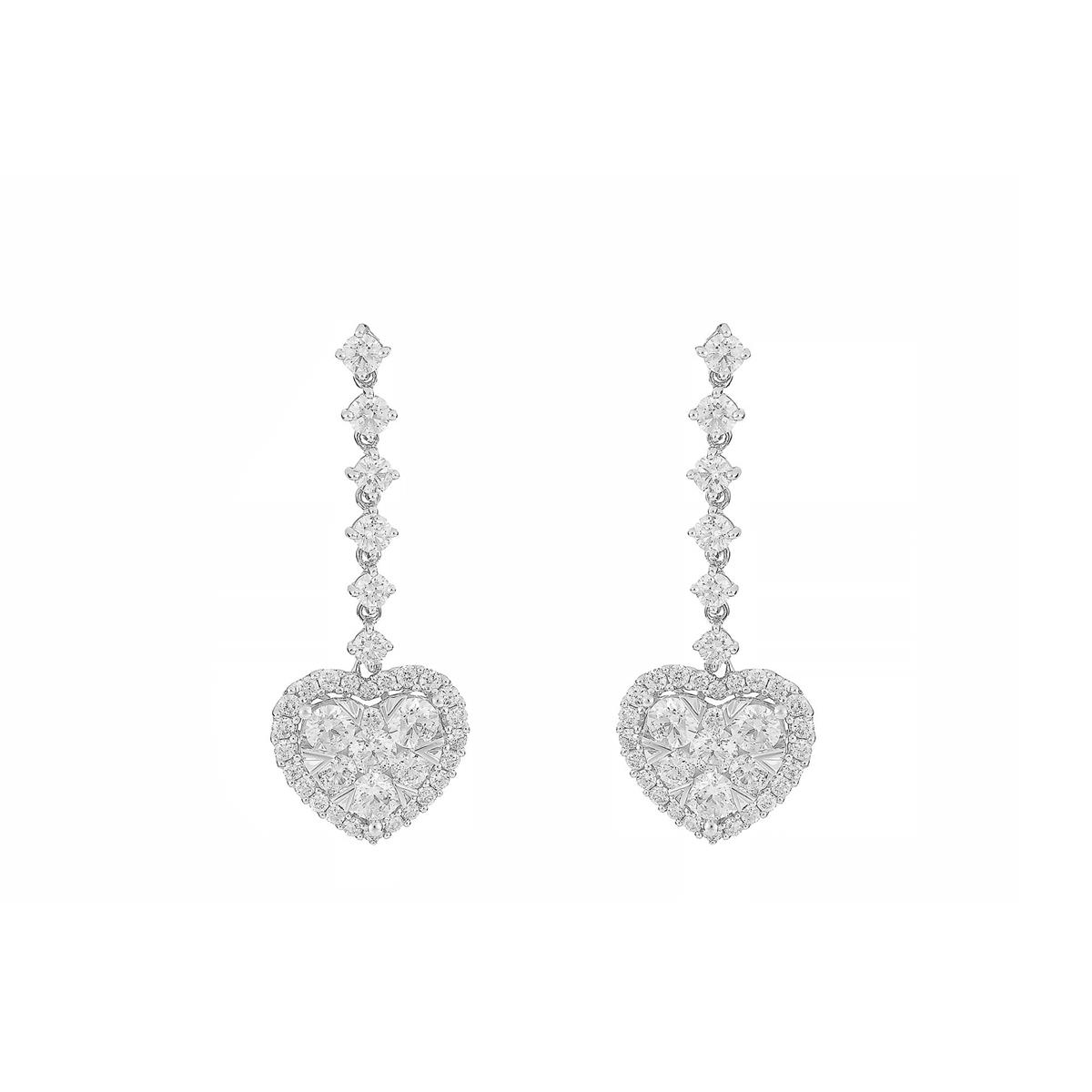London Collection 14k White Gold Diamond Heart Drop Earrings