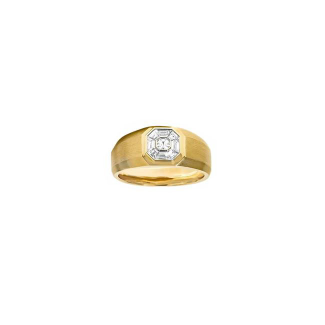 Henri Daussi 14k Yellow Gold 9 Baguette Diamond Ring