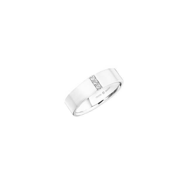 Henri Daussi 14k White Gold Diamond Matte Finish Wedding Band