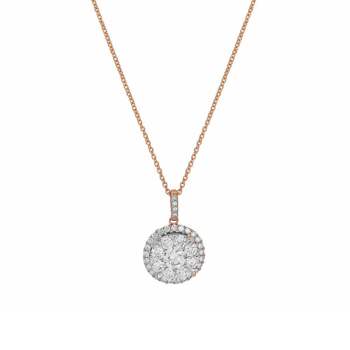 London Collection 14k Pink Gold Diamond Halo Pendant Necklace