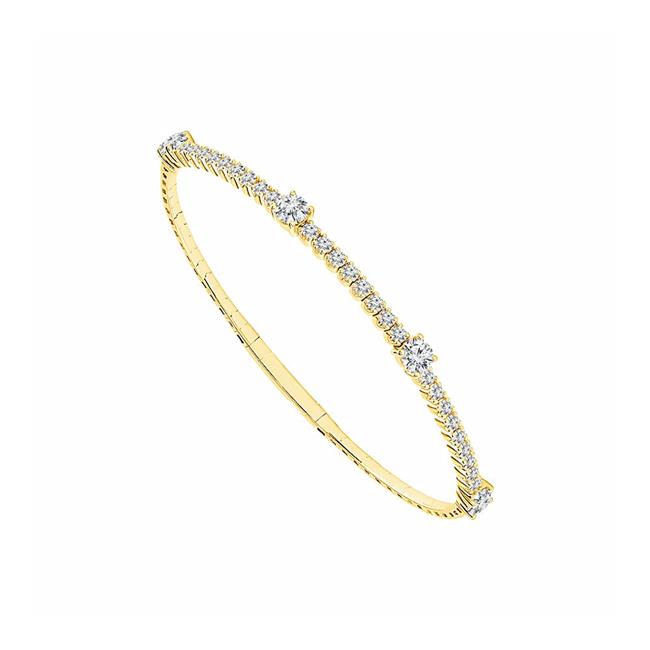 Flexie by London 14k Yellow Gold Station Inline Diamond Bangle Bracelet
