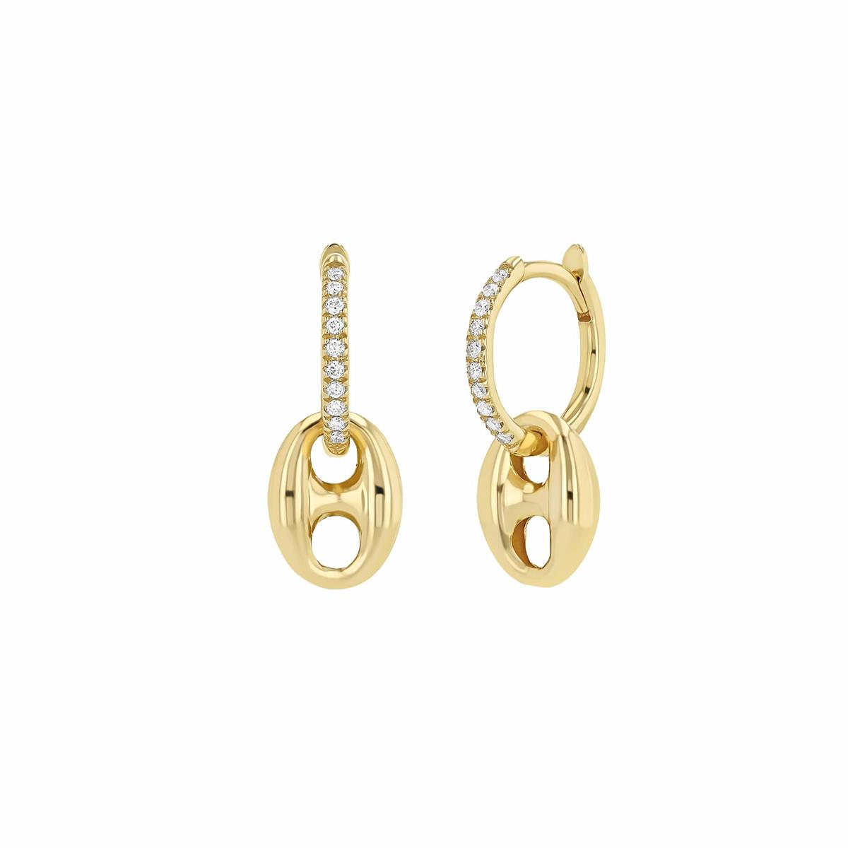 Zoe Chicco 14k Yellow Gold Diamond Dangling Mariner Huggie Earrings