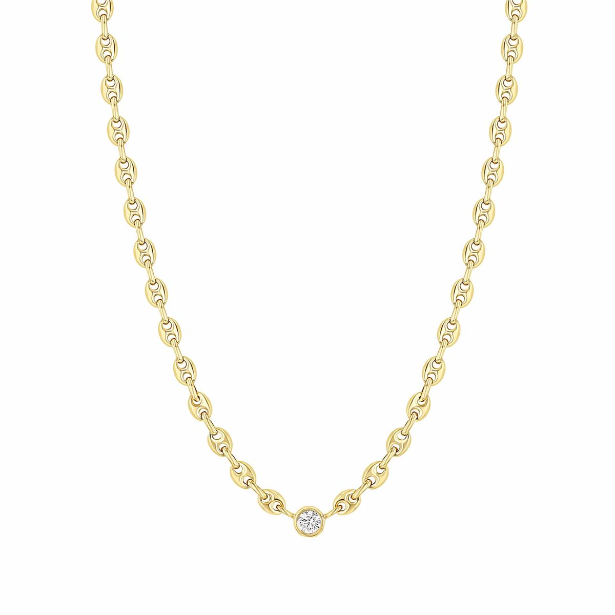 Zoe Chicco 14k Yellow Gold Diamond Small Puff Mariner Link Necklace