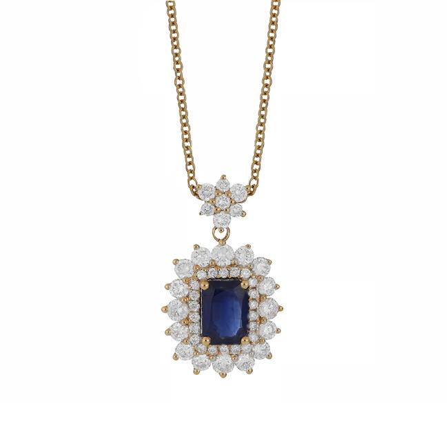 London Collection 18k Yellow Gold Blue Sapphire and Diamond Starburst Necklace
