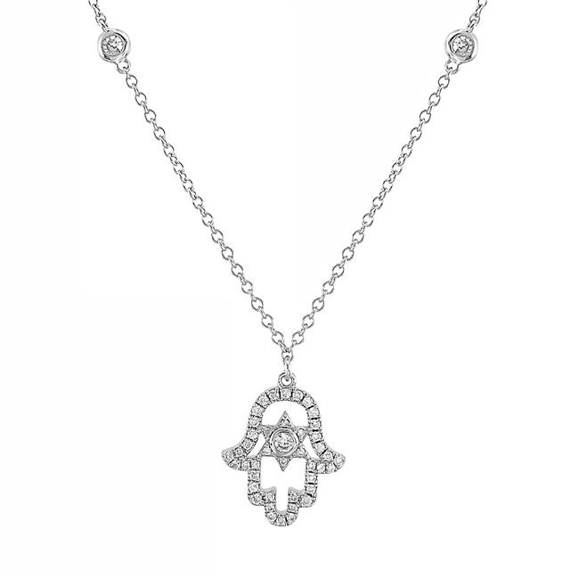 London Collection 18k White Gold Hamsa with Star of David Necklace