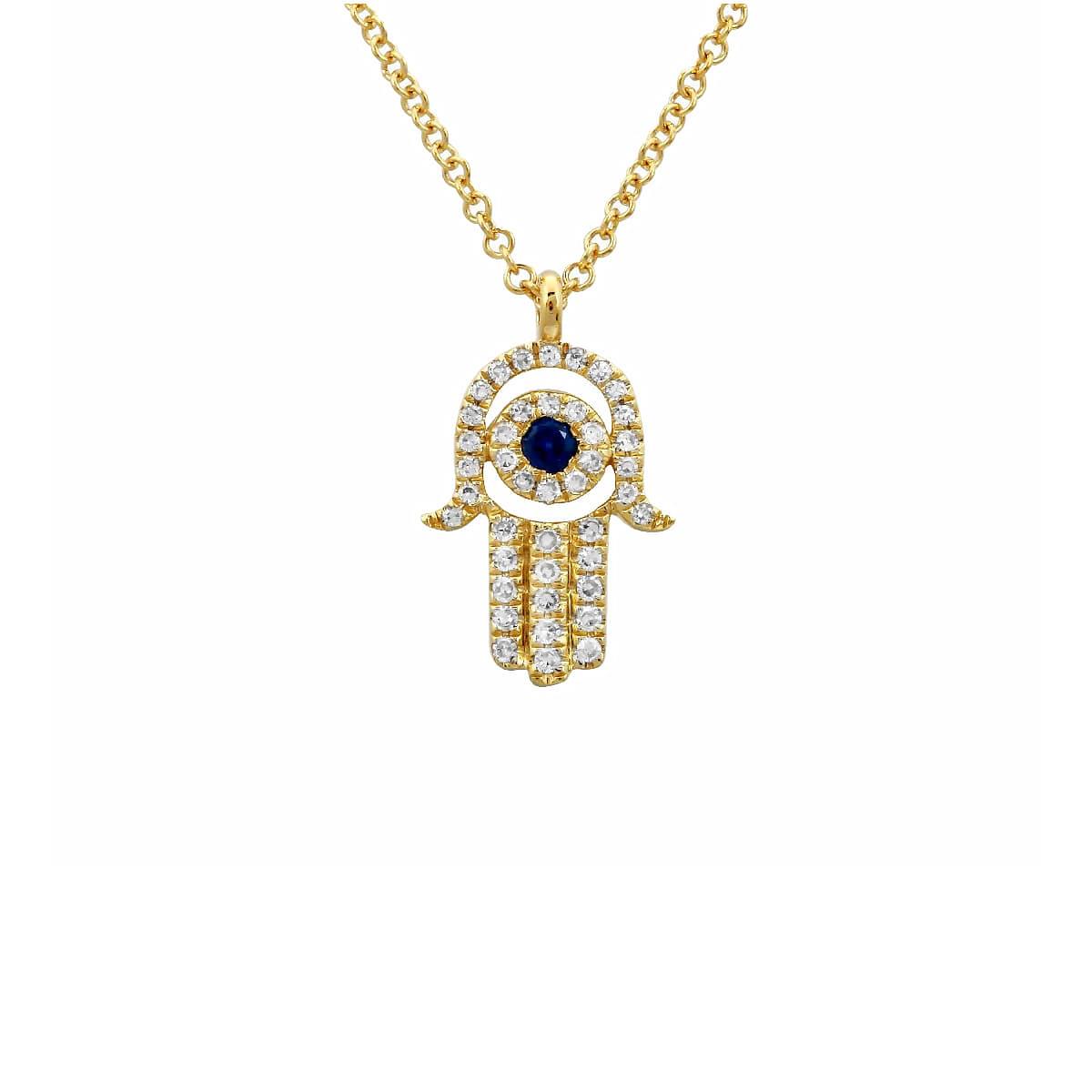 London Collection Blue Sapphire and Diamond Hamsa Pendant Necklace