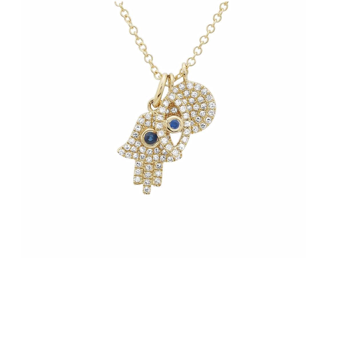 London Collection 14k Hamsa Evil Eye and Disc Charm Necklace