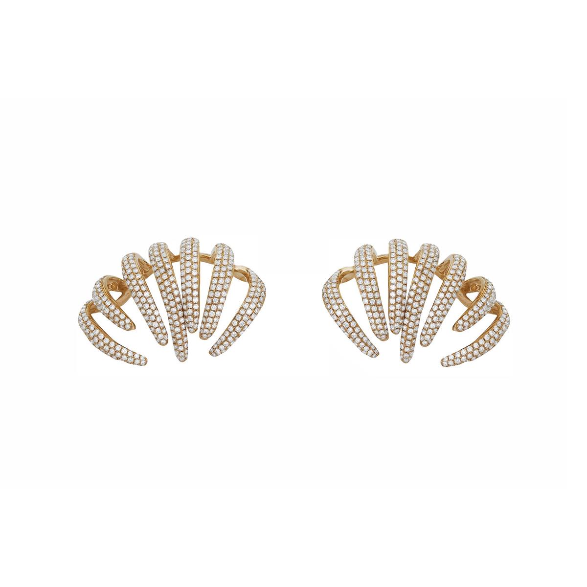 London Collection 14k Yellow Gold Pave Diamond Cuffed Stud Earrings