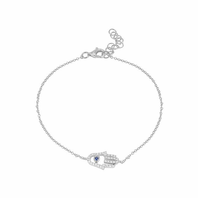 London Collection 14k White Gold Sapphire And Diamond Hamsa Bracelet