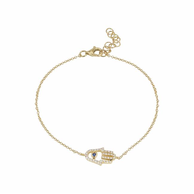 London Collection 14k Yellow Gold Sapphire And Diamond Hamsa Bracelet