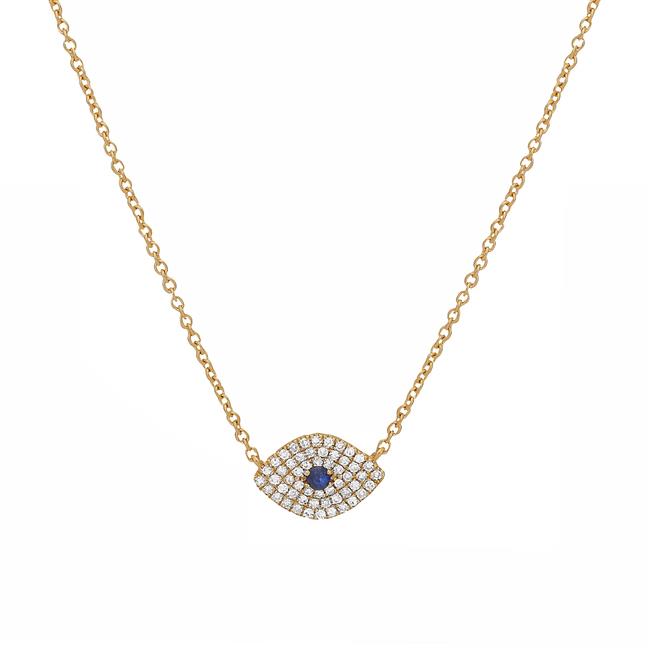London Collection 14k Yellow Gold Diamond and Blue Sapphire Evil Eye Necklace
