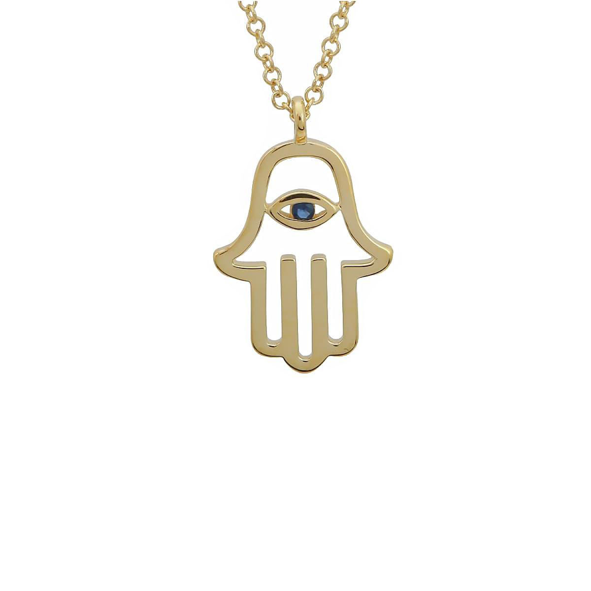 London Collection 14k Yellow Gold Blue Sapphire Hamsa Evil Eye Necklace