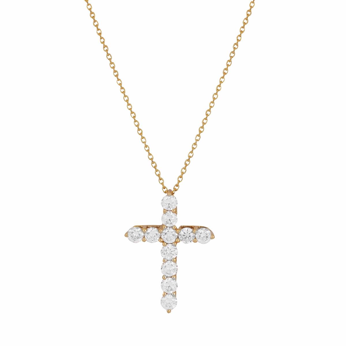 London Collection 14k Gold Diamond Cross Chain Necklace