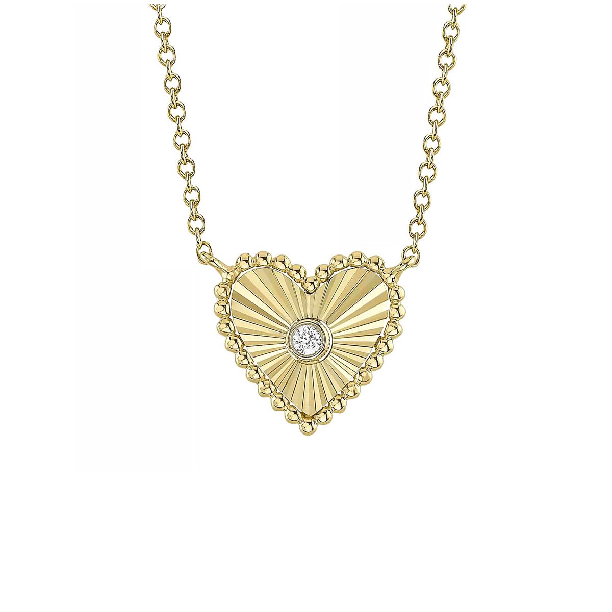 London Collection 14k Ribbed Diamond Heart Pendant Necklace