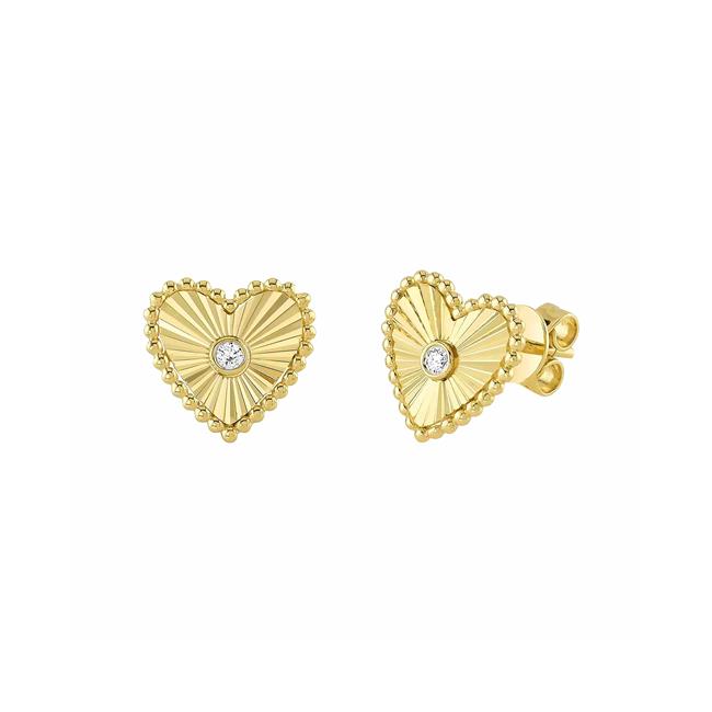 London Collection 14k Yellow Gold Diamond Bezel Heart Earrings