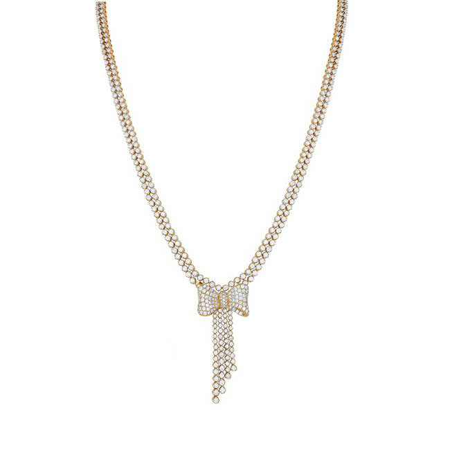 London Collection 18k Yellow Gold 2 Strand Diamond Bow Necklace