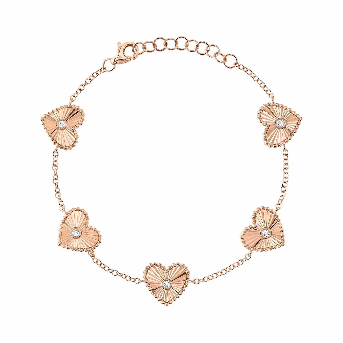 London Collection 14k Rose Gold  Diamond Bezel Heart Bracelet 