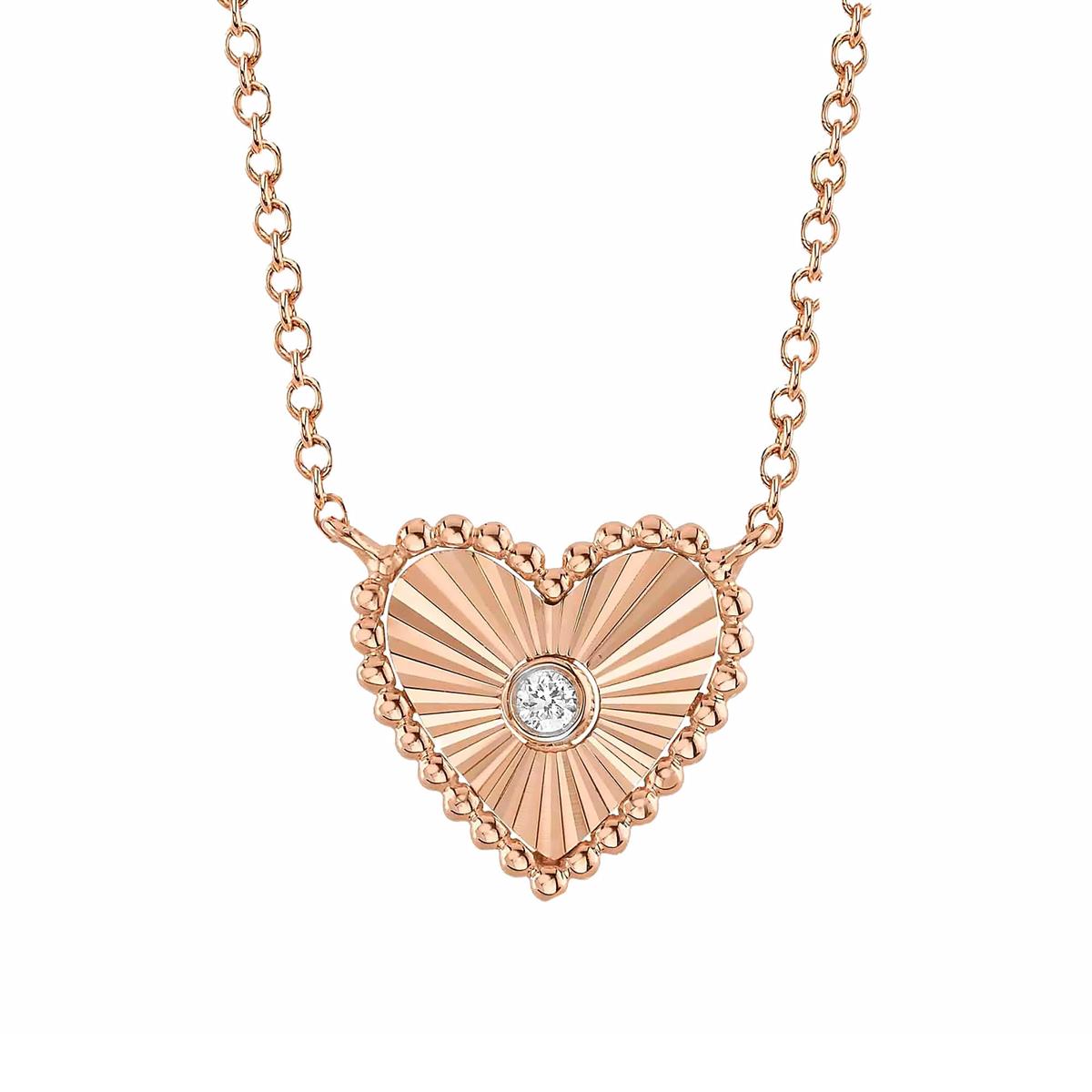 London Collection 14k Rose Gold Diamond Bezel Heart Necklace 