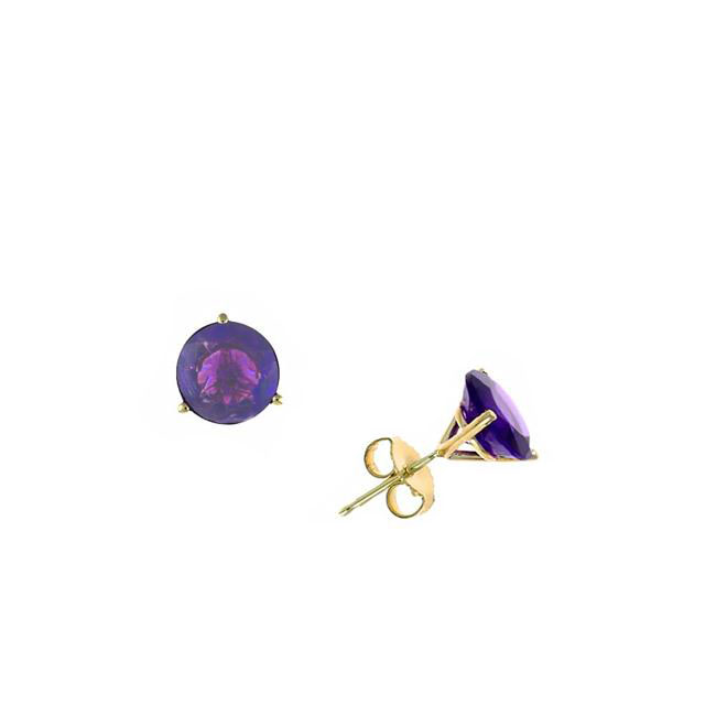 London Collection 14k Yellow Gold Martini Set Round Amethyst Earrings