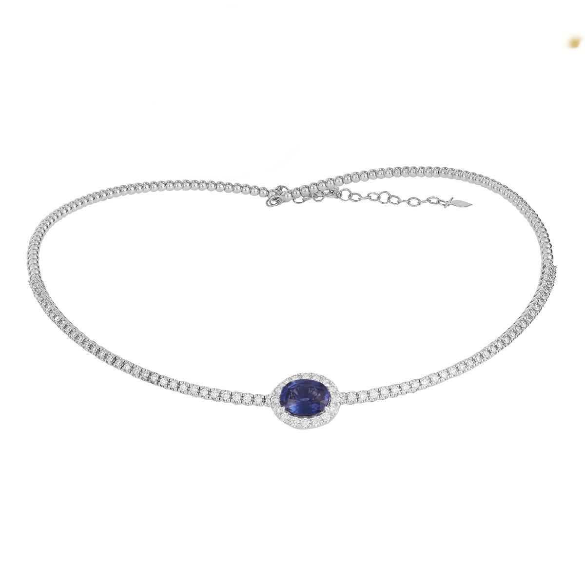 London Collection 18k Color Gemstone and Diamond Halo Tennis Chocker Necklace