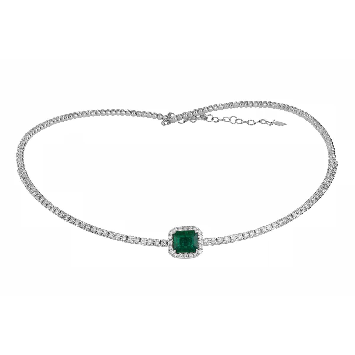 London Collection 18k Color Gemstone and Diamond Halo Tennis Chocker Necklace
