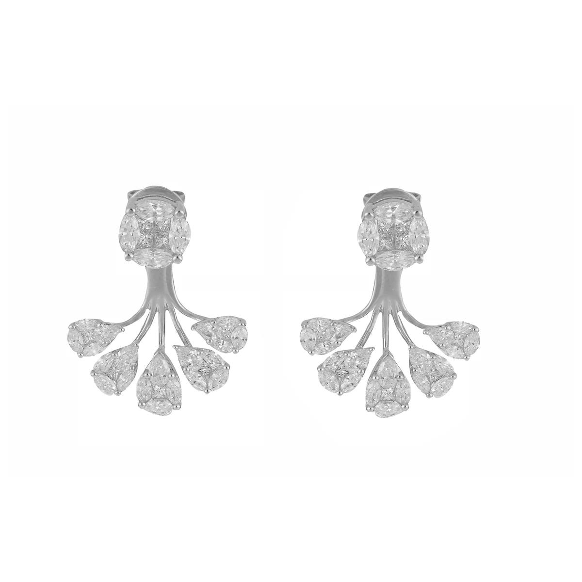London Collection 18k White Gold Diamond Mosaic Crawler Front/Back Drop Earrings