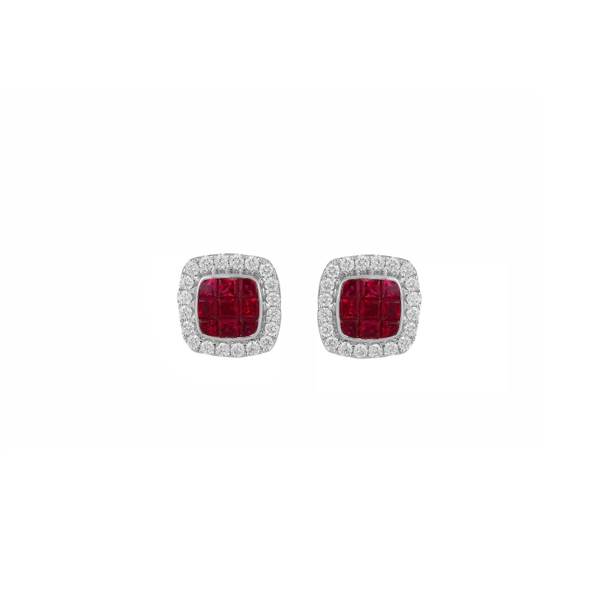 London Collection White Gold Gemstone Halo Stud Earring
