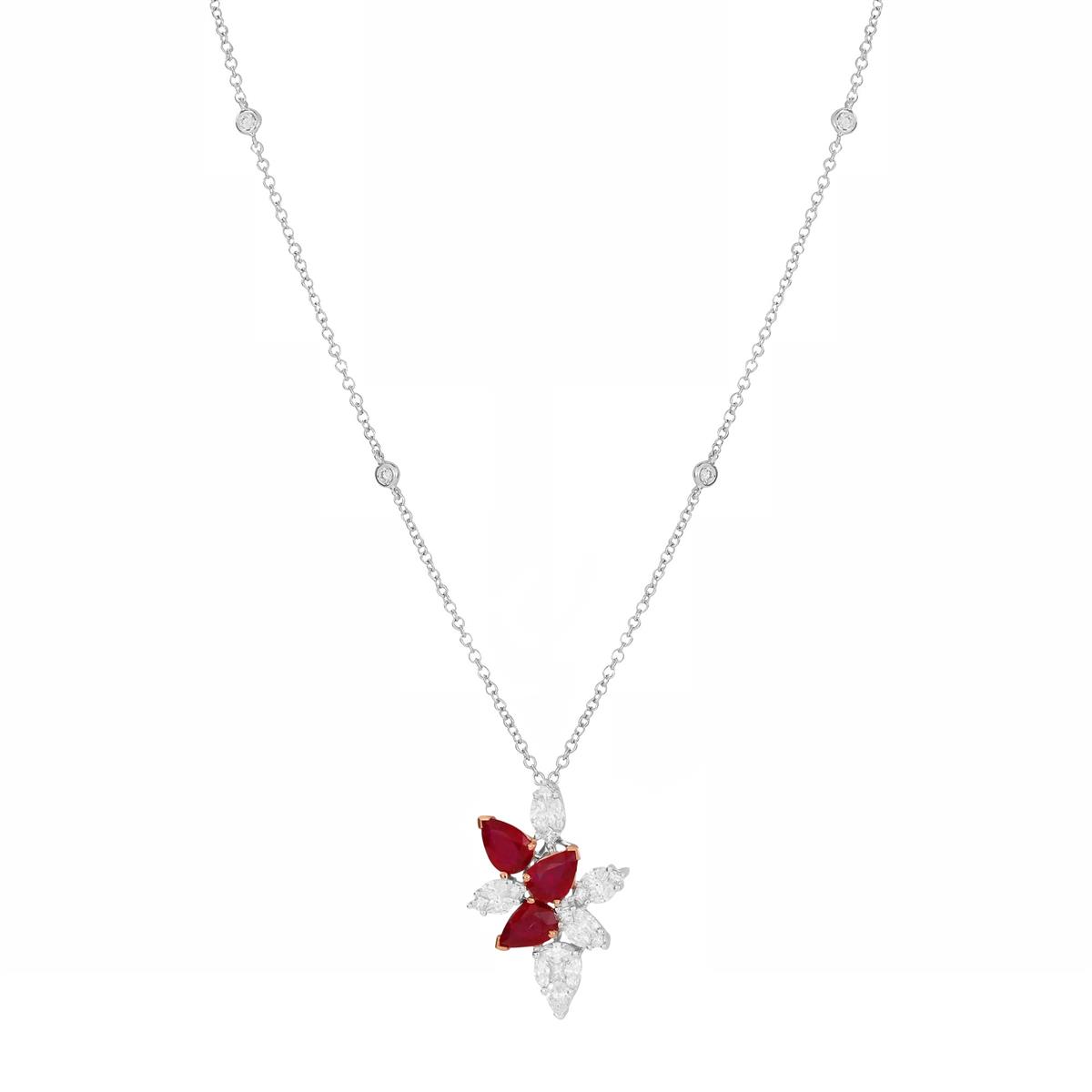 London Collection White and Rose Gold Cluster Station Necklace 