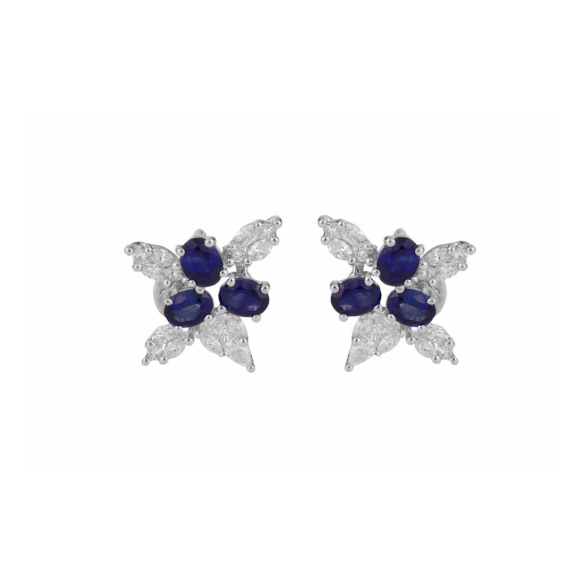 London Collection White Gold Diamond and Blue Sapphire Cluster Stud Earrings