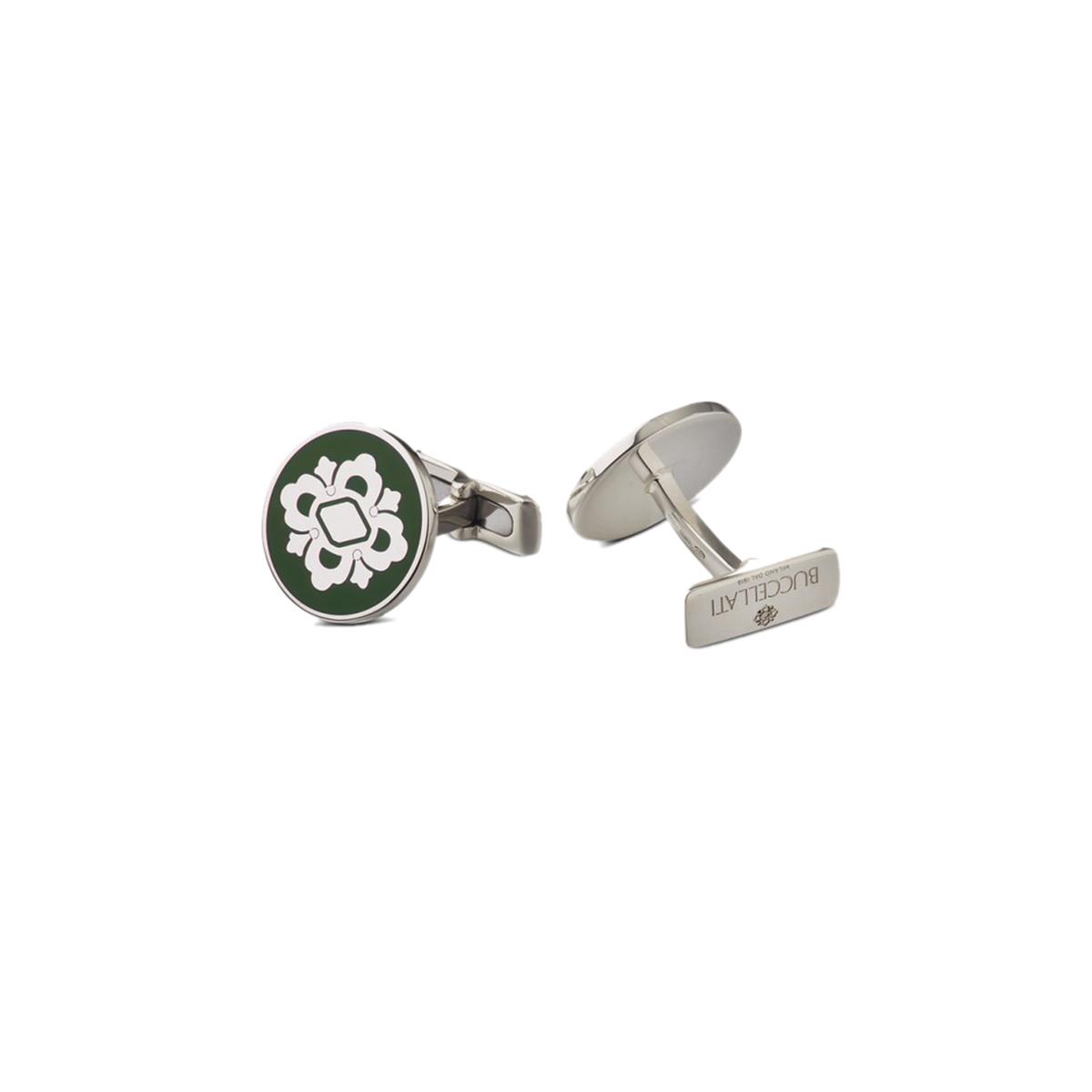 Buccellati Opera Sterling Silver Green Enamel Cufflinks