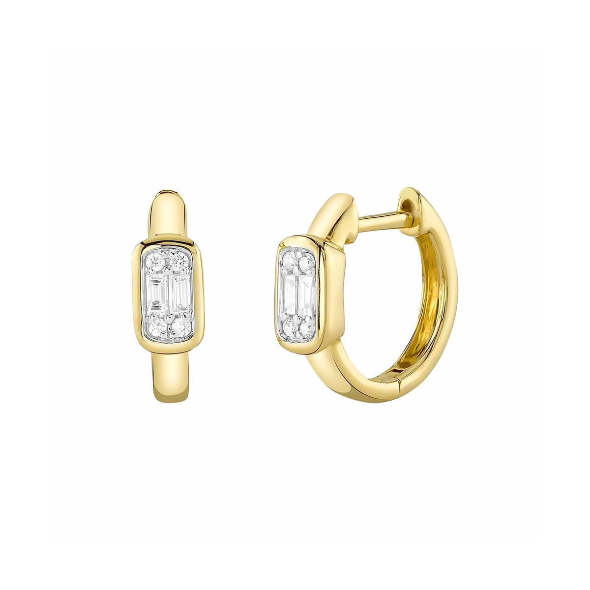 London Collection Yellow Gold Mosaic Diamond Huggie Earrings