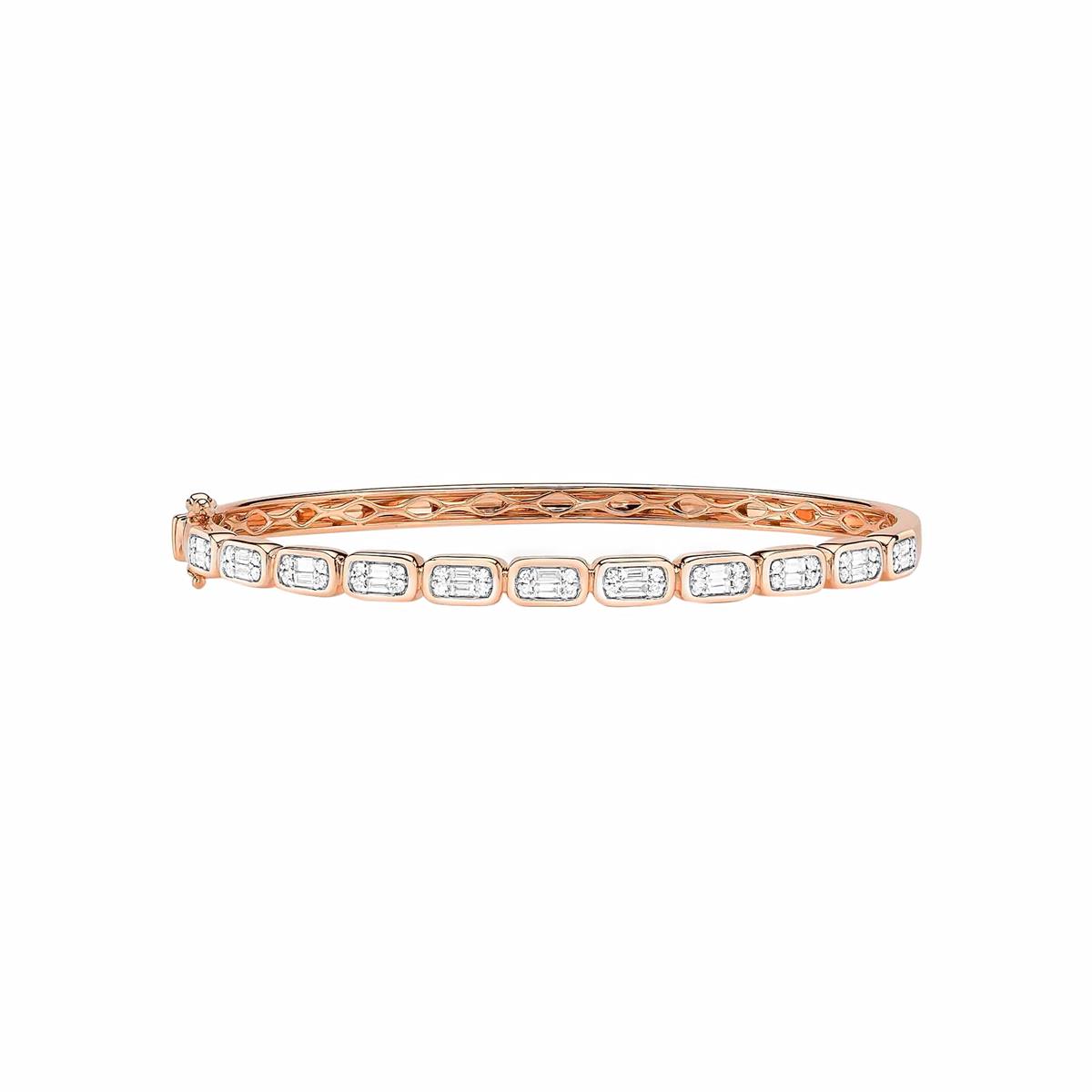 London Collection 14k Rose Gold Mosaic Diamond Bangle Bracelet