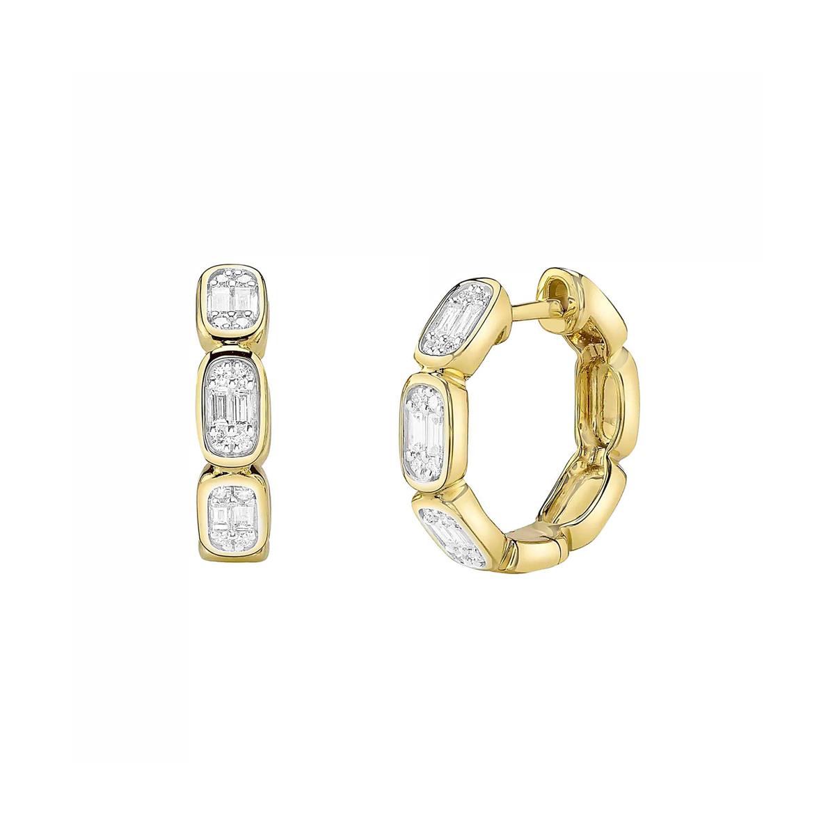 London Collection 14k Gold Mosaic Diamond Hoop Earrings