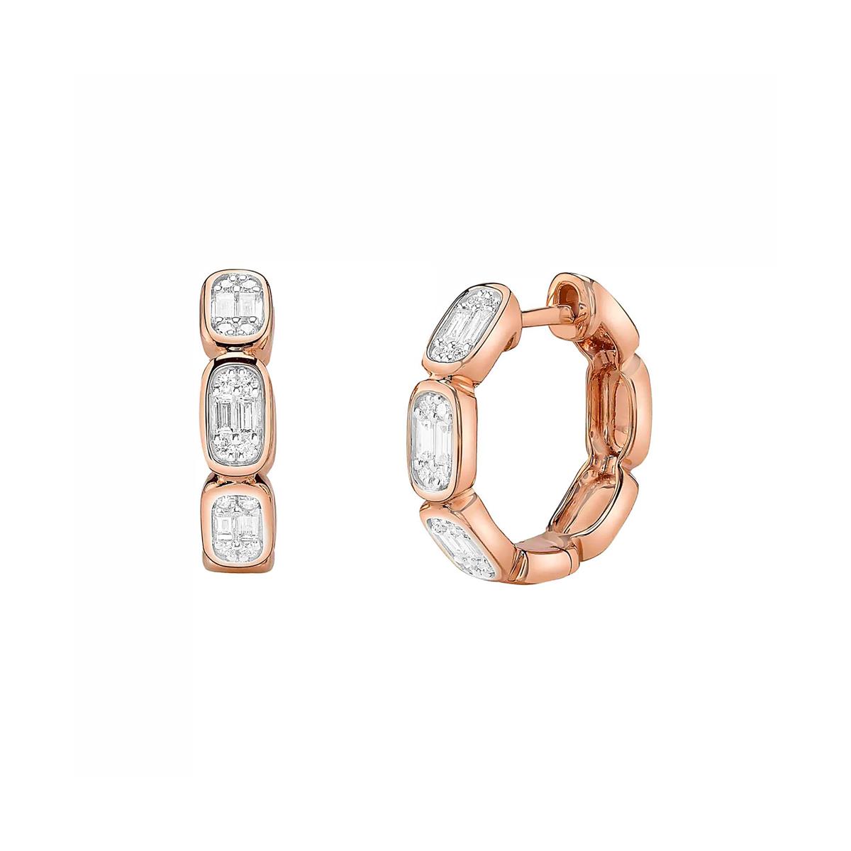 London Collection 14k Rose Gold Mosaic Diamond Hoop Earrings 