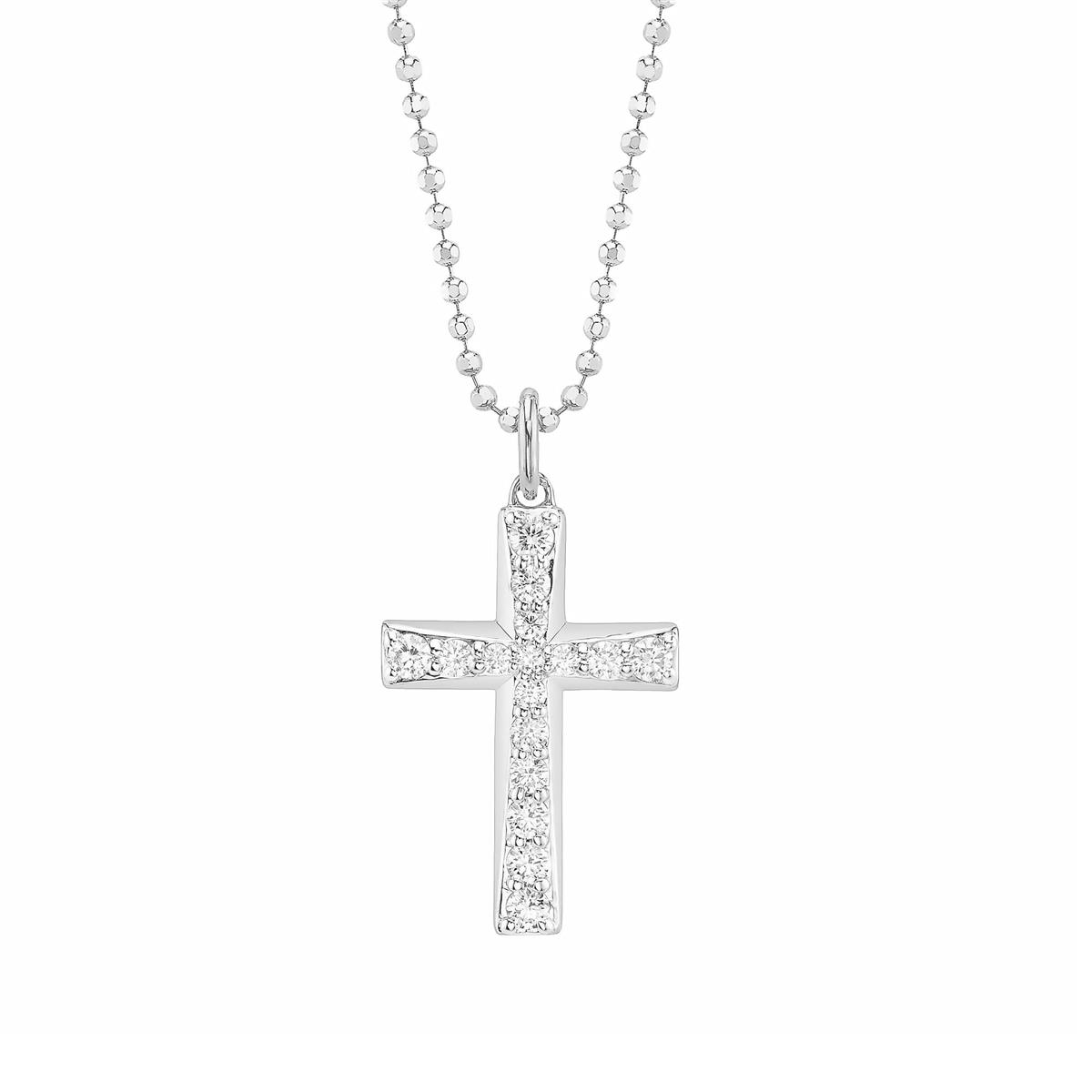 London Collection 14k Gold Diamond Cross Beaded Necklace
