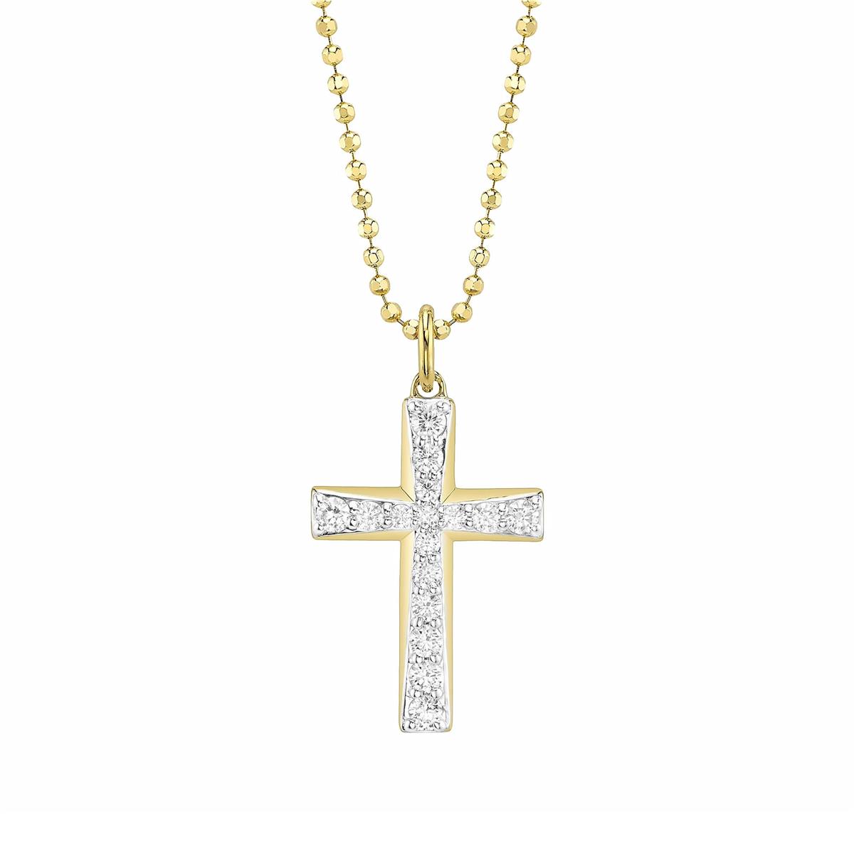 London Collection 14k Gold Diamond Cross Beaded Necklace