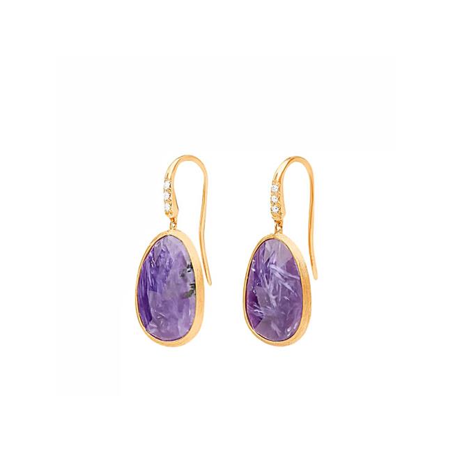 Marco Bicego Lunaria 18k Yellow Gold Diamond and Charoite Earrings