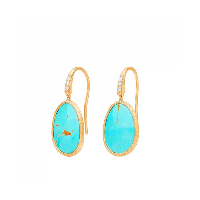 Marco Bicego Lunaria 18k Yellow Gold Diamond and Turquoise Earrings