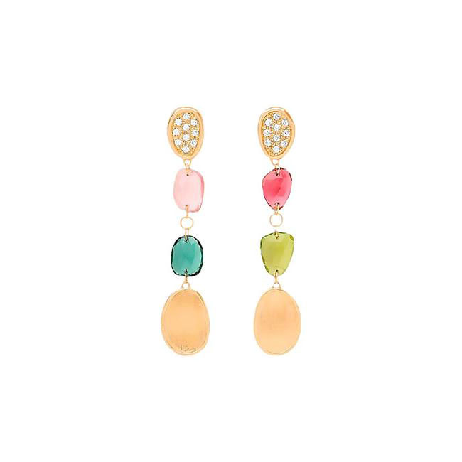 Marco Bicego Lunaria 18k Yellow Gold Diamond Multicolor Tourmaline Earrings