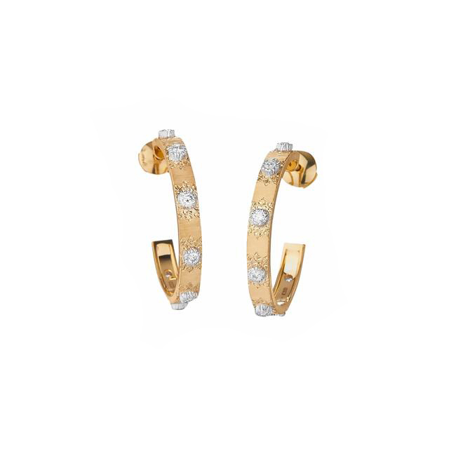 Buccellati Marci Classica 18k Two Tone Diamond Hoop Earrings