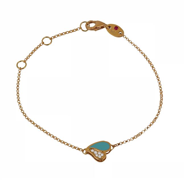 Roberto Coin Amorino 18k Yellow Gold Diamond & Cyan Enamel Heart Chain Bracelet