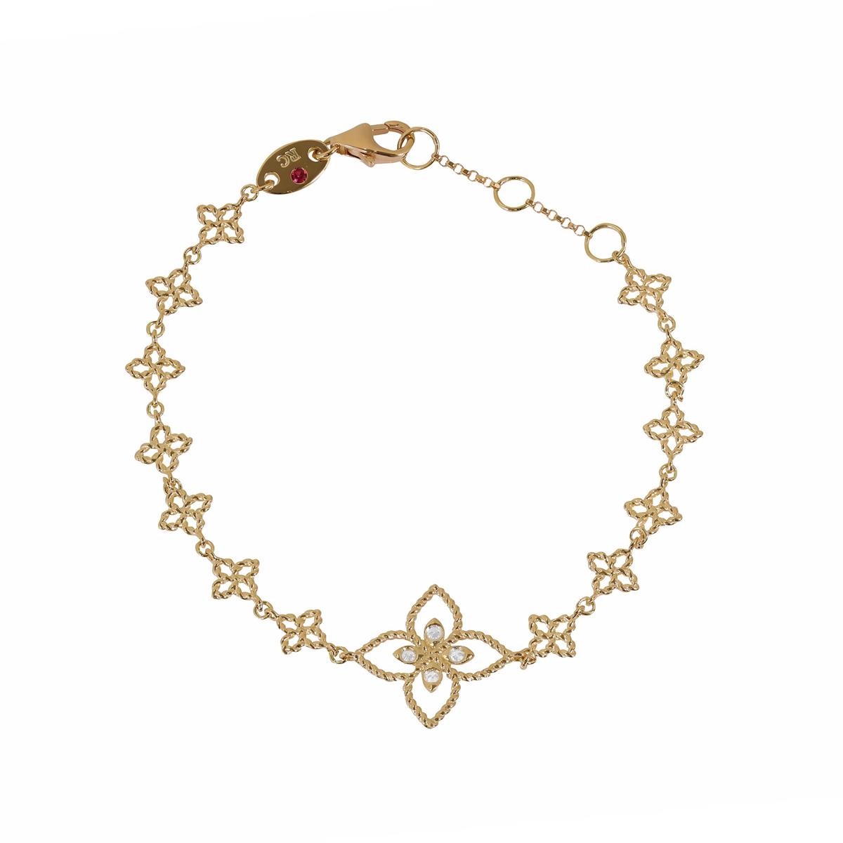 Roberto Coin Princess Flower 18k Yellow Gold Diamond Flower Chain Bracelet