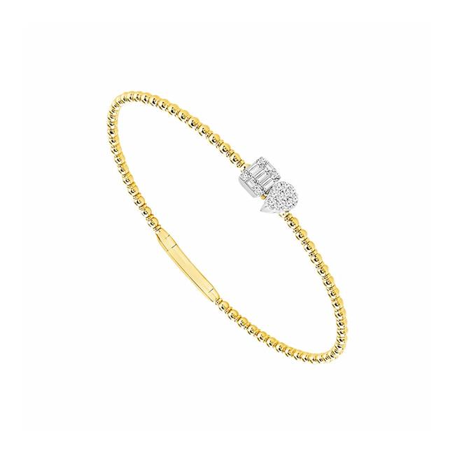Flexie by London 14k White Gold Toi et Moi Emerald and Pear Diamond Bangle Bracelet