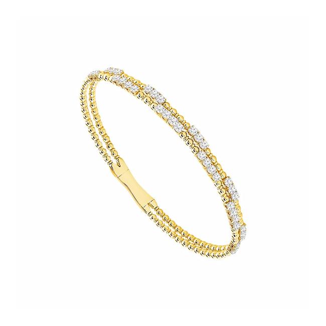 Flexie by London 14k Yellow Gold 2-Row Inline Diamond Bangle Bracelet